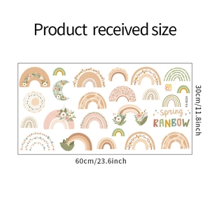 Detailed view of bohemian rainbow wall stickers with precise size measurements in CM
