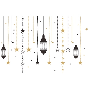 Eid Ramadan wall stickers with gold and black moon stars and lanterns for home decor