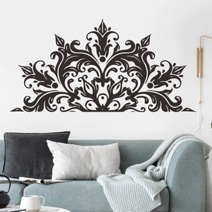 Mandala wall sticker with black baroque vines for living room decor and bedroom accent