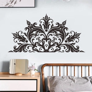 Symmetric black mandala wall decal for bedroom headboard decoration in elegant style