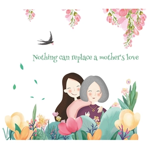 Mother's Day flower wall sticker with mother-daughter illustration and sentimental quote
