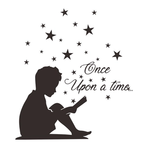 Starry sky reading boy wall sticker with Once Upon a Time text for bedroom decor
