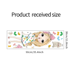 Cartoon girl and animal wall sticker sheet layout with dimensions 30x90cm in detail view