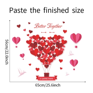 Detail view of heart hot air balloon wall sticker showing 65x56cm dimensions