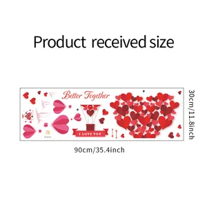Size chart for heart hot air balloon wall decal showing 90x30cm dimensions and layout