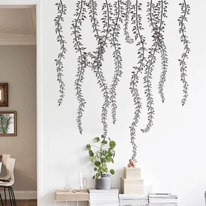 Black Willow Vine Branch Hanging Wall Sticker PVC Self Adhesive Minimalist Plant Silhouette Decal For Home Bedroom Decor