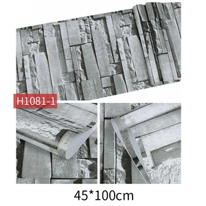 Detail of 3D stone texture self-adhesive wallpaper with dimensions 45x100cm and backing