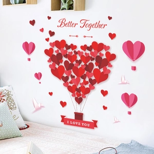 Romantic heart balloon wall stickers with Better Together text for bedroom decoration