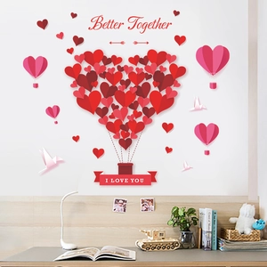 Romantic red heart hot air balloon wall stickers for home decor with Better Together text