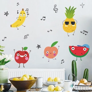 Cute cartoon musical fruit wall stickers with dancing banana pineapple and apple designs