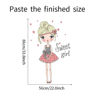 Guide des dimensions pour sticker mural Sweet Girl affichant la taille de 86 cm par 56 cm