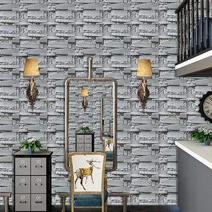 Self-adhesive 3D grey brick pattern wallpaper for modern industrial home wall decor
