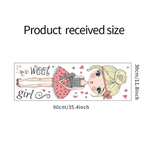 Mise en page du sticker mural Sweet Girl avec robe rose à pois et cœurs, 90x30cm