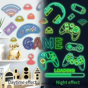 Luminous punk gaming controller wall stickers with daytime and night green glow effects