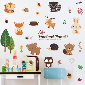 Autocollants muraux animaux de la forêt pour chambre d'enfant avec cerfs et ours