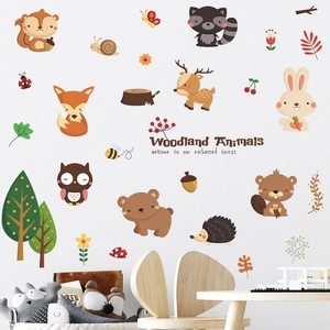 Stickers Muraux Animaux de la Forêt pour Chambre d'Enfant Décoration de Garderie PVC Amovible Cerf Renard Ours Hibou Champignon
