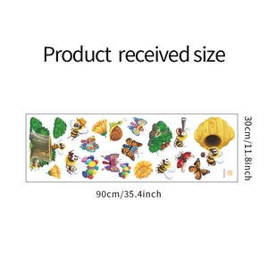 Detailed sheet size 30x90cm showing honeybee and flower cartoon wall decals