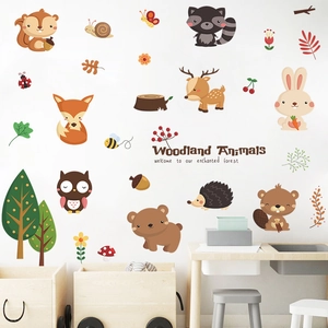 Stickers muraux animaux de la forêt avec renards et hiboux pour chambre d'enfant