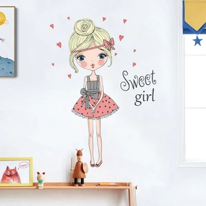 Sticker Mural Fille de Dessin Animé PVC Autocollant Décoration Pour Chambre Salon Chambre d'enfant Motif à Pois Coeur