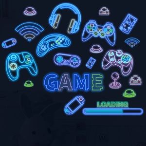 Luminous Gaming Wall Stickers Neon Effect PVC Game Controller Headset Glow In The Dark Wall Decals For Gaming Room Decor
