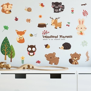 Stickers muraux animaux de la forêt avec renard et ours pour chambre d'enfant