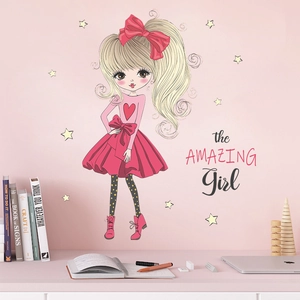 Adesivo da Parete Ragazza Principessa Cartoon PVC Rimovibile DIY Decalcomania Parete per Camera Bambini Cuore Stella