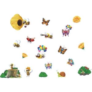 Colorful cartoon bee and flower wall decals for kids room nursery decoration