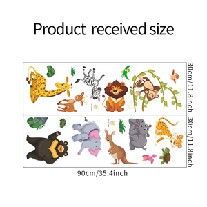 Details von zwei 30x90cm Tierwandstickern mit Giraffe Löwe und Affe für Kinderzimmer