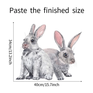 Watercolor rabbit wall sticker dimensions showing 40cm width and 34cm height details