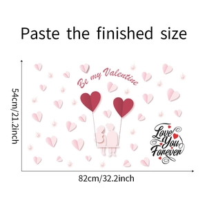 Detail view of romantic wall sticker dimensions 82x54cm with couple silhouette and hearts