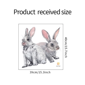 Detail showing dimensions of two realistic rabbits self-adhesive wall stickers for decor