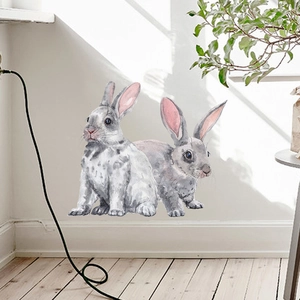 Watercolor gray rabbit wall stickers for kids bedroom and nursery home wall decoration