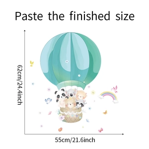 Detail showing finished 62x55cm panda and animals hot air balloon wall sticker