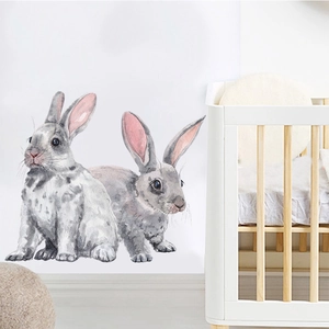 Watercolor Rabbit Wall Stickers For Kids Bedroom Nursery PVC Animal Decor Self Adhesive Removable Wall Decal Home Art Mural
