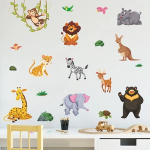 Süße Tier-Wandaufkleber für Kinderzimmer mit Giraffe Elefant und Affe Dekoration