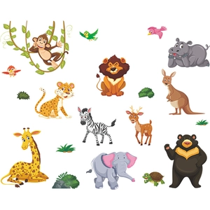 Niedliche Cartoon Tier Wandsticker mit Giraffe Elefant und Affe für das Kinderzimmer
