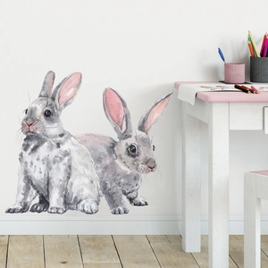 Watercolor gray rabbit wall decals for kids bedroom nursery wall decoration stickers