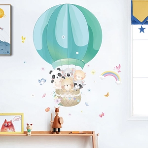 Cartoon Panda Hot Air Balloon Rainbow Wall Sticker PVC Removable Animal Wall Decals For Kids Room Nursery Bedroom Home Decor