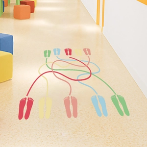 Colorful sensory path floor decals with footprints and lines for kindergarten decor