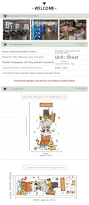 Cartoon cats wall sticker detail with dimensions and PVC material specifications