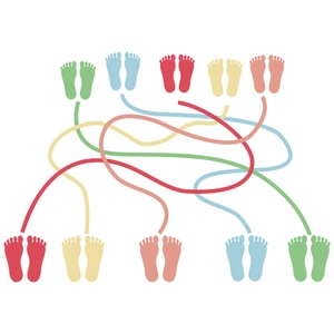 Colorful footprints connecting game wall stickers for preschool and kindergarten classrooms