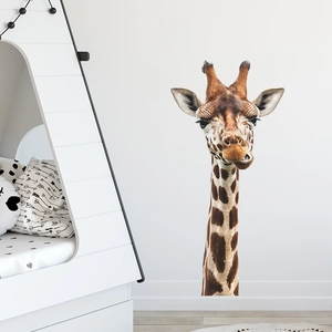 Detailed close-up of realistic giraffe wall sticker with fine fur texture for kids room deco