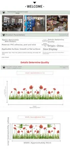 Detailed dimension guide for poppy flower wall stickers with layout and finished sizes