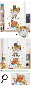Detail showing stacked cartoon cats wall sticker in Nordic style with welcome sign