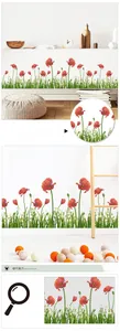 Detail display of red poppy flower wall decals with fine printing and realistic floral textures