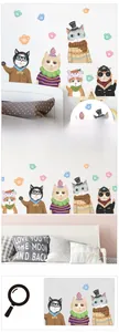 Detailed view of hand-drawn cartoon cat wall stickers for children nursery bedroom decor