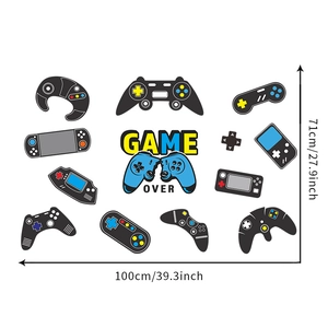 Detail showing cartoon game controller wall stickers with game over text and dimensions