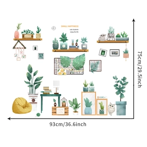 Removable wall stickers featuring potted succulents, cats, and dimensions 93cm x 75cm