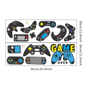 Detailed view of game controller wall stickers with size dimensions and game over text