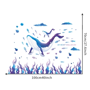 Dimensions du sticker mural baleine bleue et algues 100x70cm pour chambre d'enfant